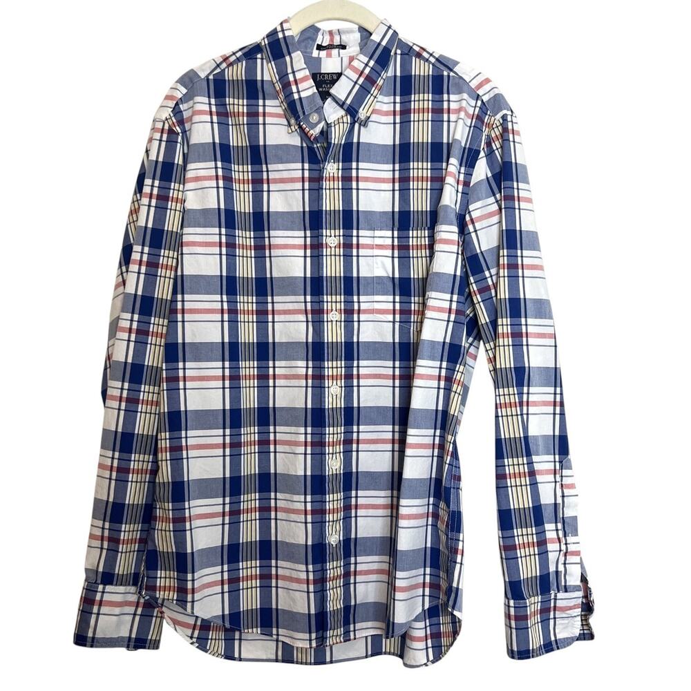 J Crew Slim Untucked Flex Washed Plaid Button Down Shirt Mens Medium Blue Multi